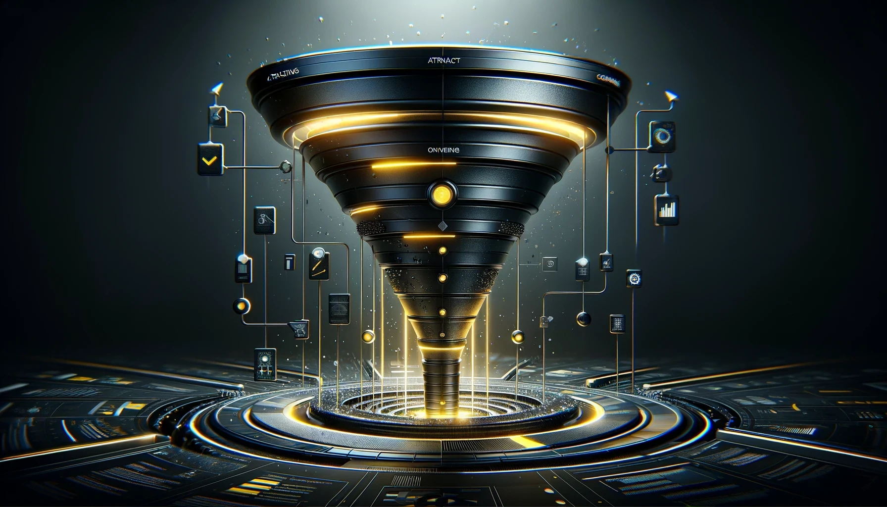 DALL·E 2024-02-29 22.05.58 - Create a digital funnel graphic with a CGI scene feel for a funnel agency website_ enhancing the design to be more sophisticated and elegant. The colo